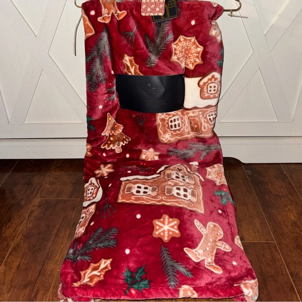 Rachel Roy Holiday Gingerbread Plush Throw Blanket